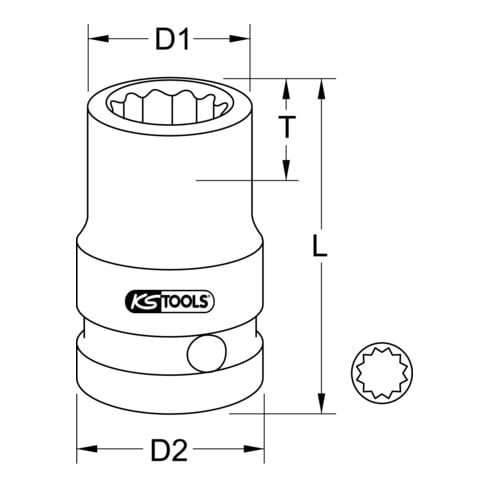 KS Tools 3/8" 12-kant-Kraft-Stecknuss, kurz