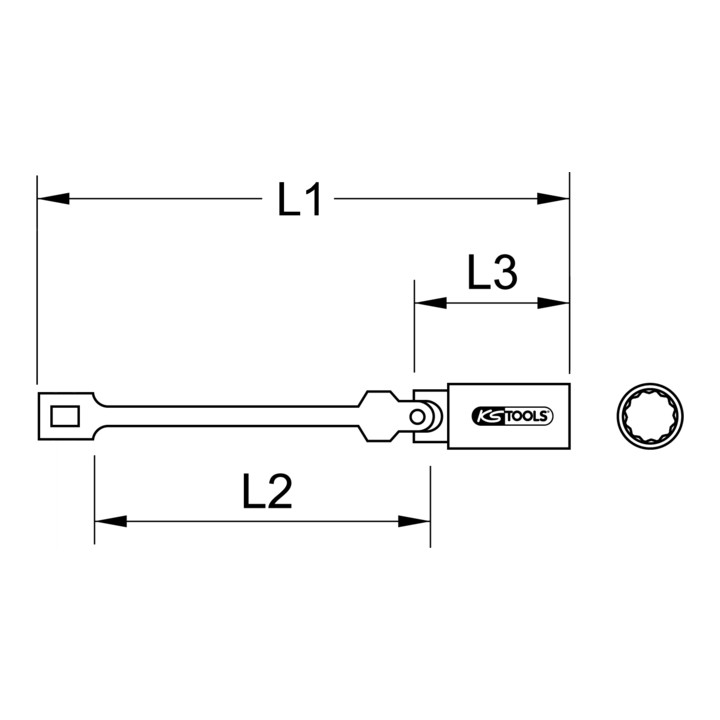 KS Tools 3/8" bougiedop met scharnier, lang, 16mm