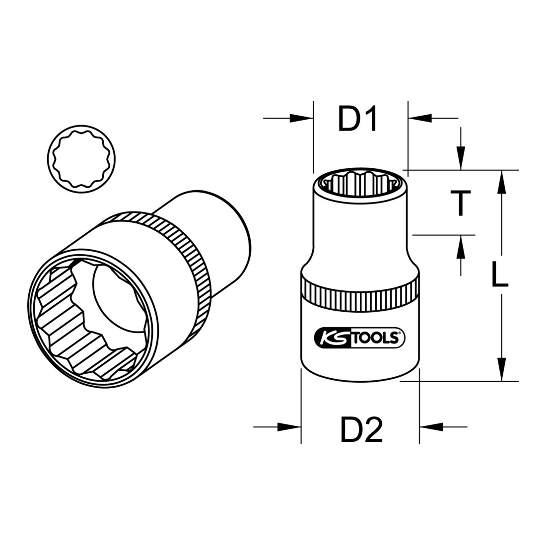 KS Tools 3/8" CHROMEplus 12-edge socket, 25/32