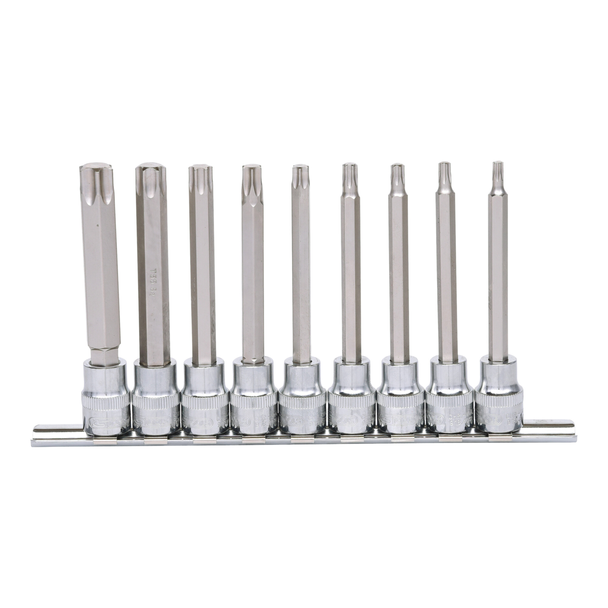 KS Tools 3/8" CHROMEplus Bit-Stecknuss-Satz TX, lang, 9-teilig T20-T60