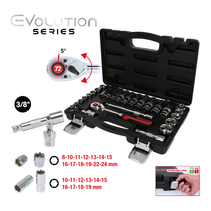 KS Tools 3/8" CHROMEplus Coffret de douilles, 27 pcs.
