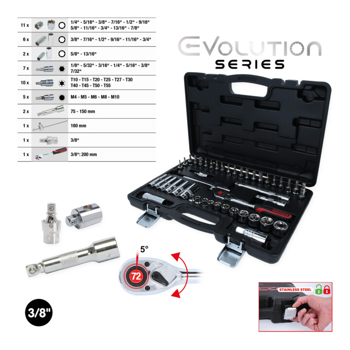 KS Tools 3/8" CHROMEplus Coffret de douilles, 46 pcs.