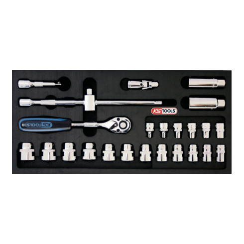 KS Tools 3/8" CHROMEplus dopsleutelset, 25 stuks in 1/3 systeem insteek