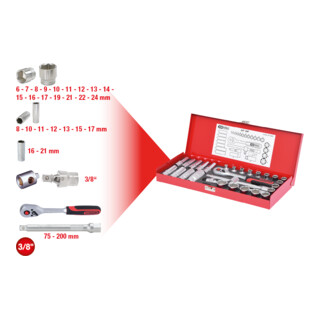 KS Tools 3/8" dopsleutelset, 30 stuks
