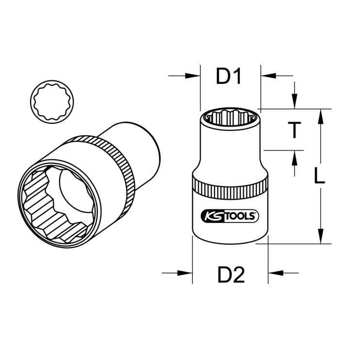 KS Tools 3/8" douille à 12 points, 1
