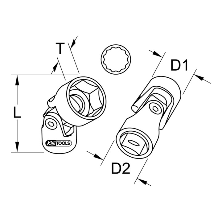 KS Tools 3/8" Getriebe 12-kant-Stecknuss mit Gelenk, 16 mm