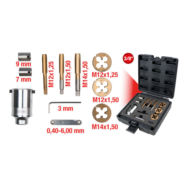 KS Tools 3/8" Gewindeschneid-Satz für Radmuttern- und Schrauben, 11-teilig