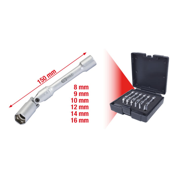 KS Tools 3/8" Glühkerzen-Gelenkschlüssel-Satz, lang, 6-teilig