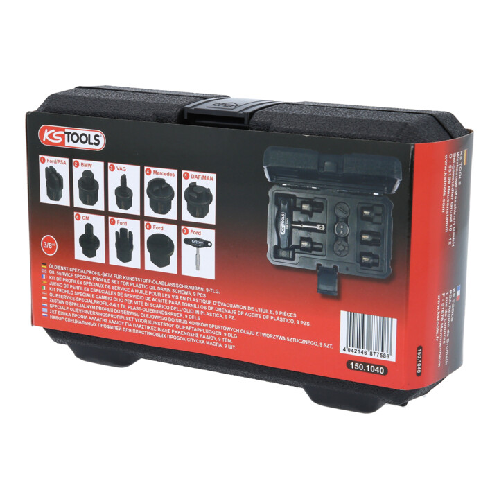 KS Tools 3/8" Öldienst-Spezialprofil-Satz für Kunststoff-Ölablassschrauben, 9-tlg