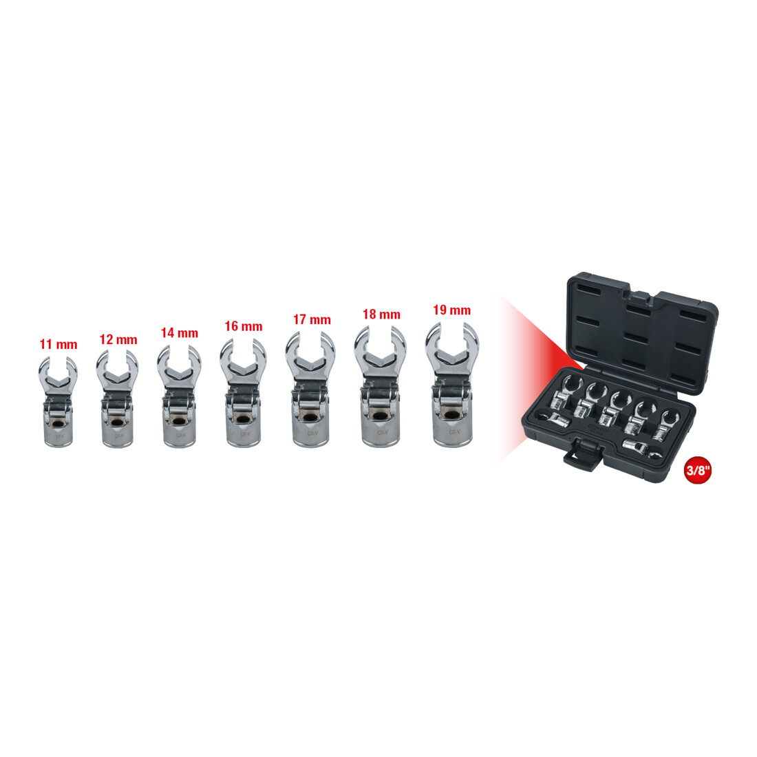 KS Tools 3/8" scharnierringsleutelset (open), 7-delig