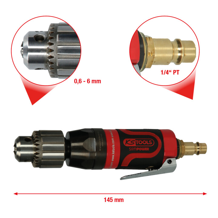 KS Tools 3/8" SlimPOWER mini-perceuse à tige à air comprimé, 7 000 tr/min