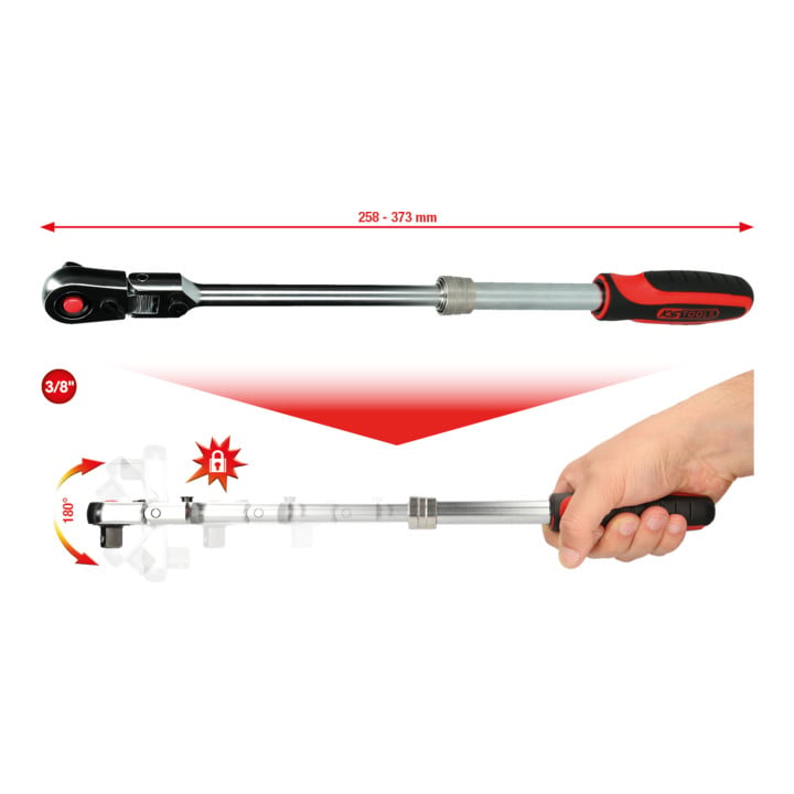 KS Tools 3/8" SlimPOWER Teleskop-Gelenk-Umschaltknarre, 72 Zahn