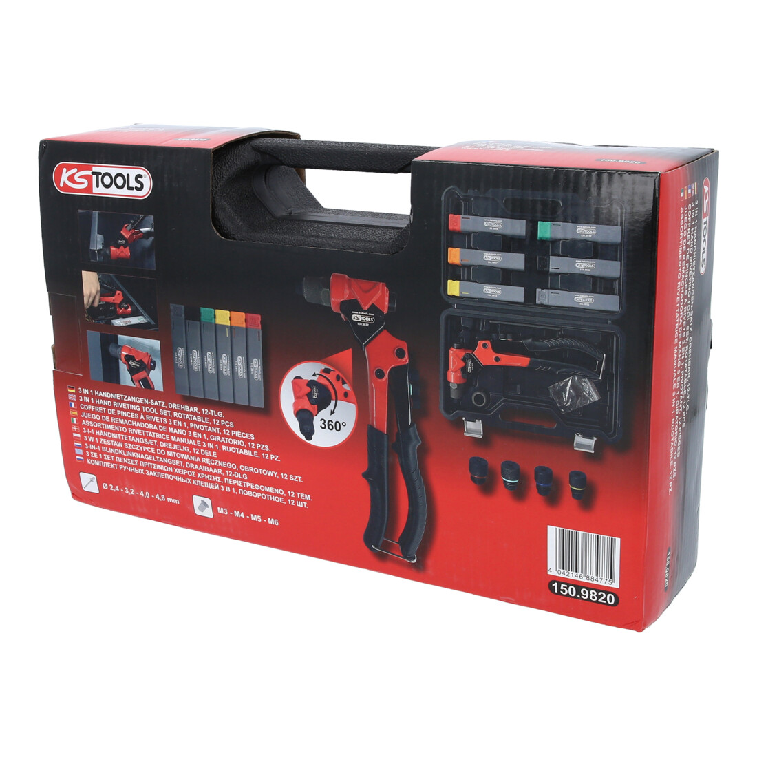 KS Tools 3-in-1 handblindklinktangset, draaibaar, 12-dlg