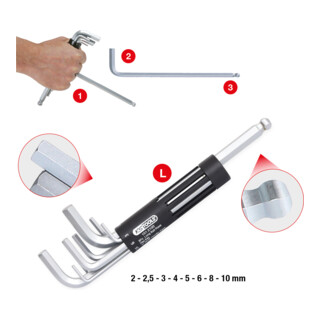 KS Tools 3 in 1 inbussleutelset, 8 st. lang, kogelkop