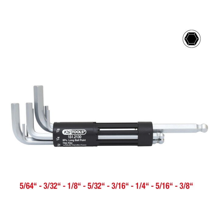 KS Tools 3 in 1 inbussleutelset, 8 stuks lang, kogelkop, inch