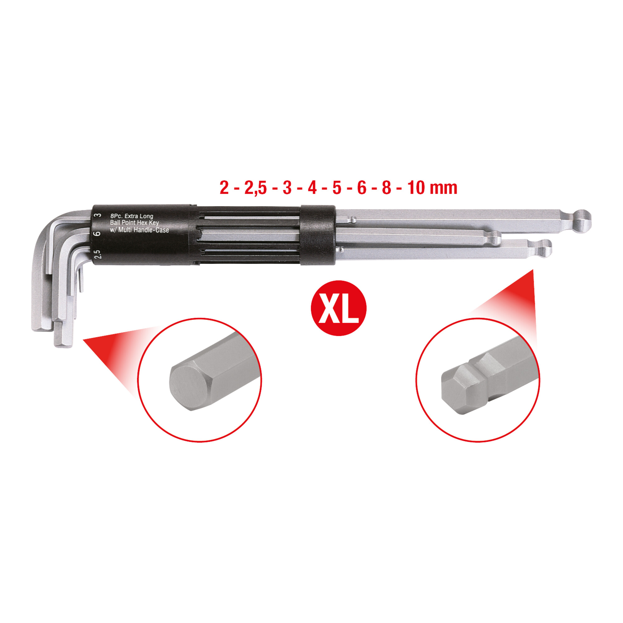 KS Tools 3 in 1 Innen6kant-Winkelstiftschlüssel-Satz,8-teilig XL, Kugelkopf