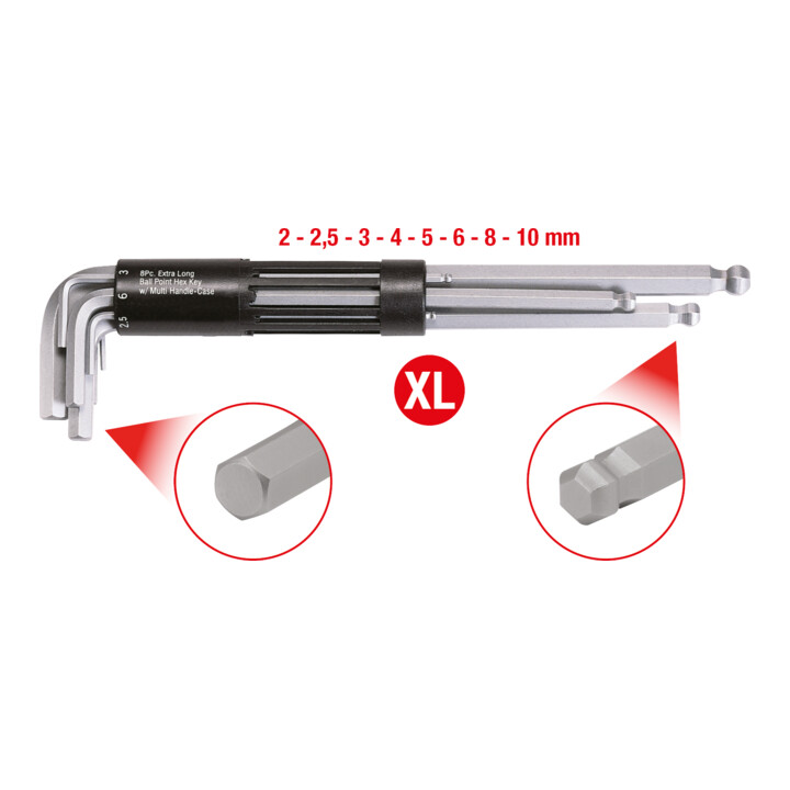 KS Tools 3 in 1 Innen6kant-Winkelstiftschlüssel-Satz,8-teilig XL, Kugelkopf