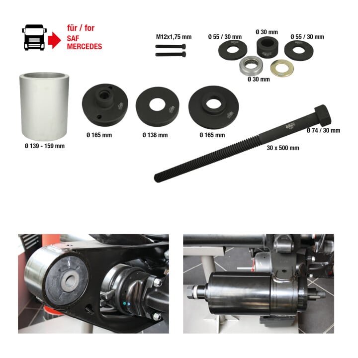KS Tools 3D-Buchsen-Werkzeug-Satz für SAF-Achsen, Mercedes DCA- und HT-Achsen, 12-tlg.