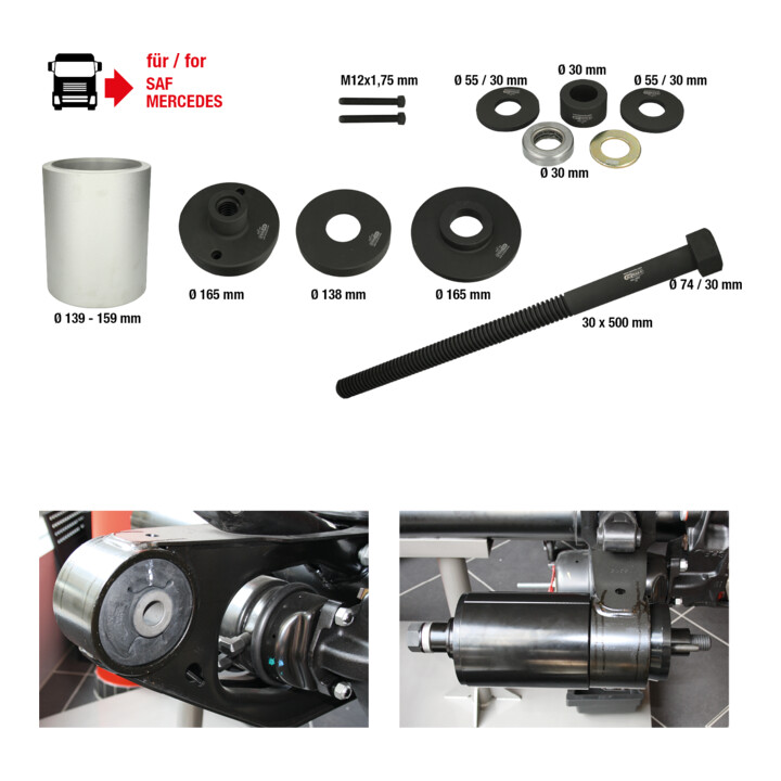 KS Tools 3D Bush Tool Kit pour essieux SAF, Mercedes DCA et HT, 12 pcs.
