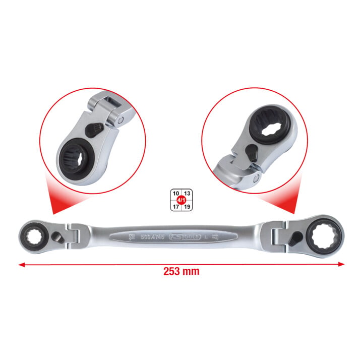 KS Tools 4 in 1 GEARplus omkeerbare dopsleutel, 10x13-17x19mm