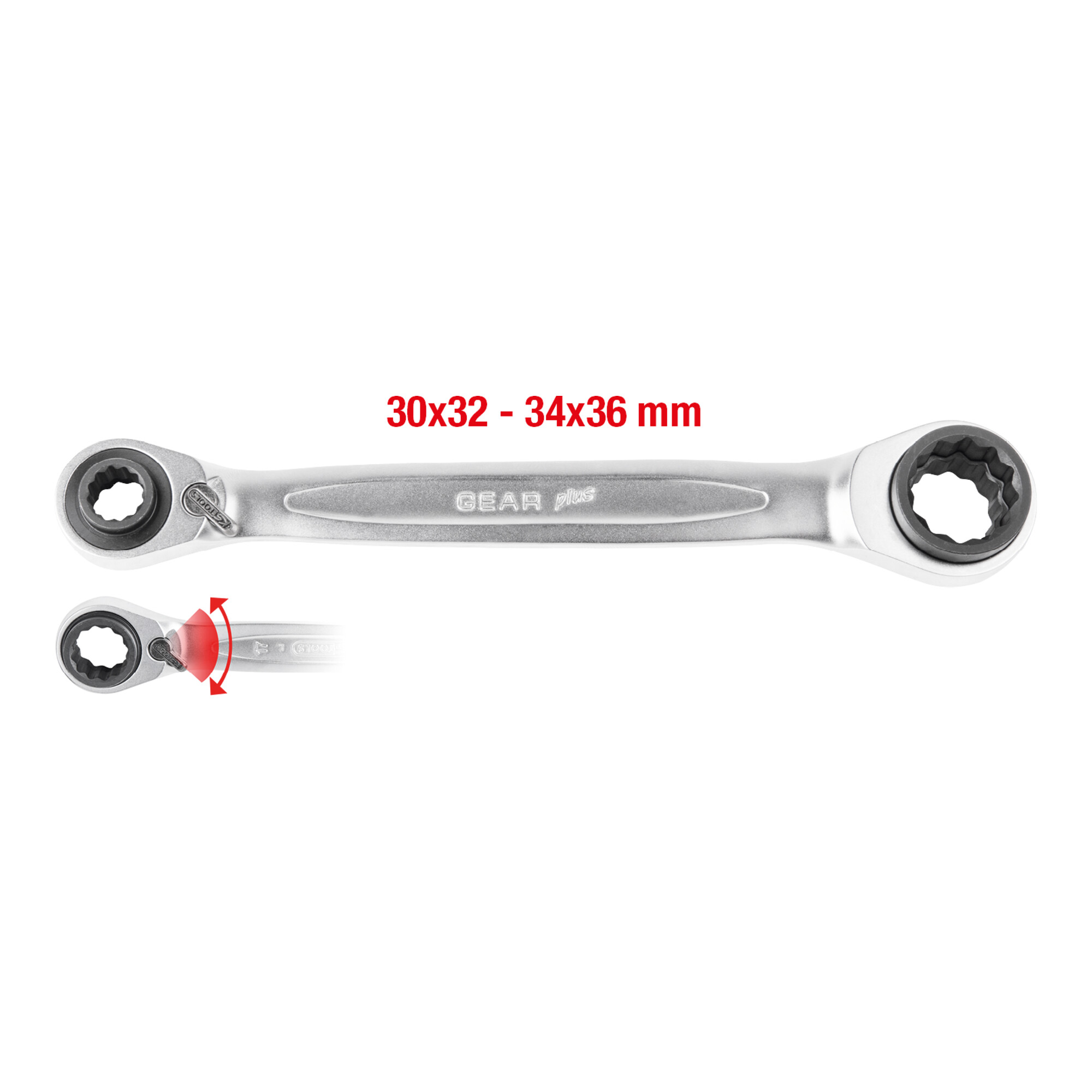 KS Tools 4 in 1 GEARplus umschaltbar Doppel-Ratschenringschlüssel, 30x32x34x36mm