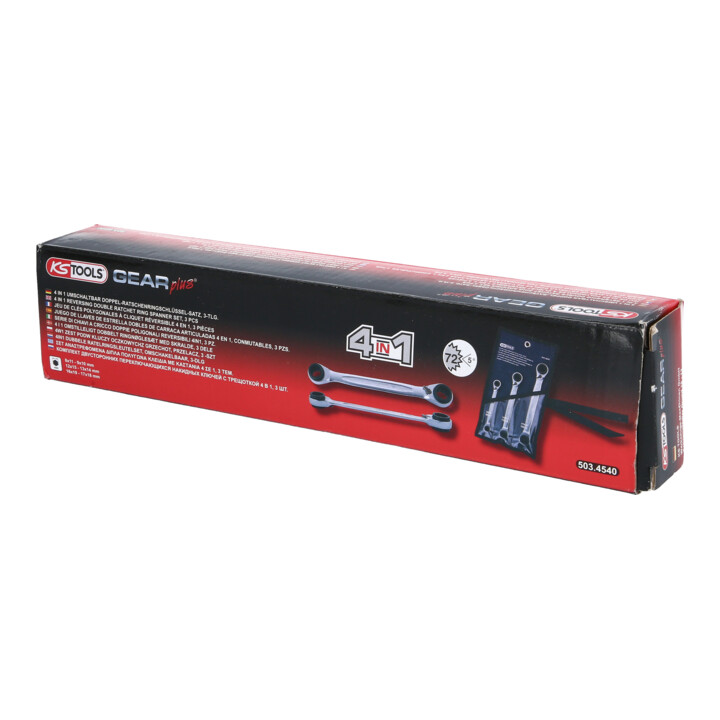 KS Tools 4 in 1 geARplus verstelbare dubbele ratelringsleutelset, 3-delig