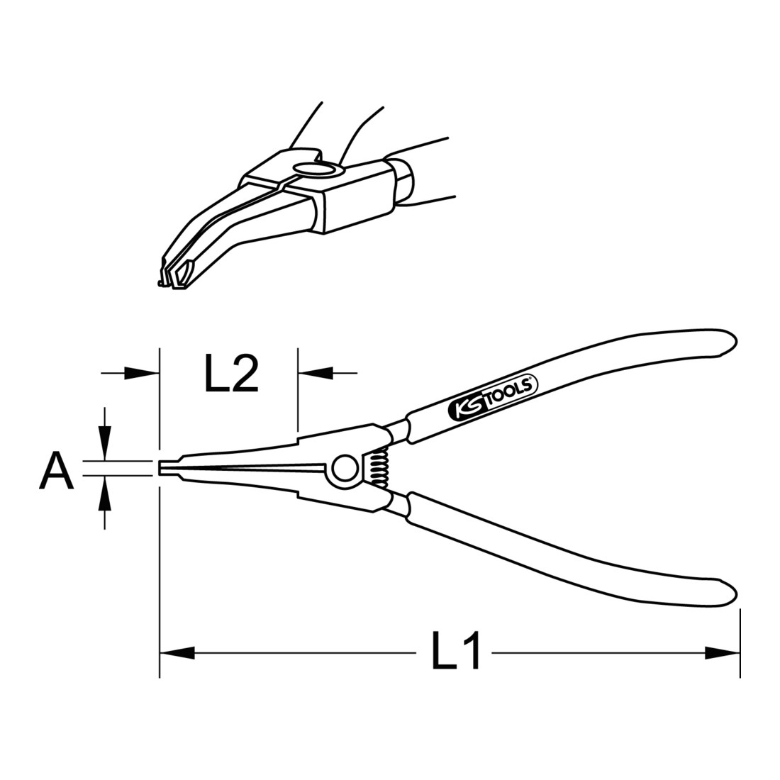KS Tools aandrijfas borgtang, licht gebogen
