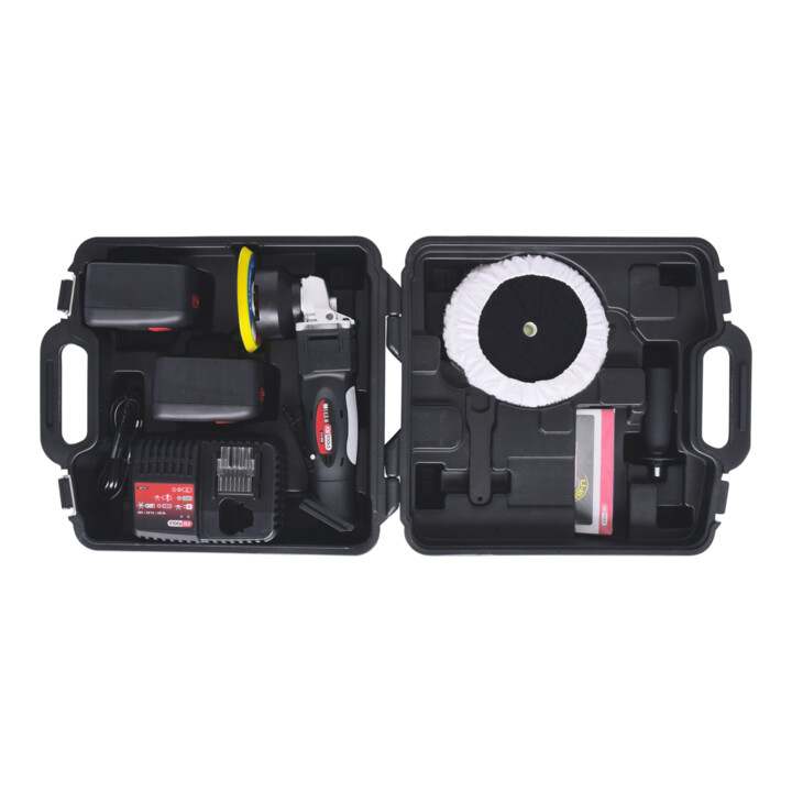 KS Tools accu polijstmachine, 2.300 tpm 18V, met 2 accu's en 1 lader