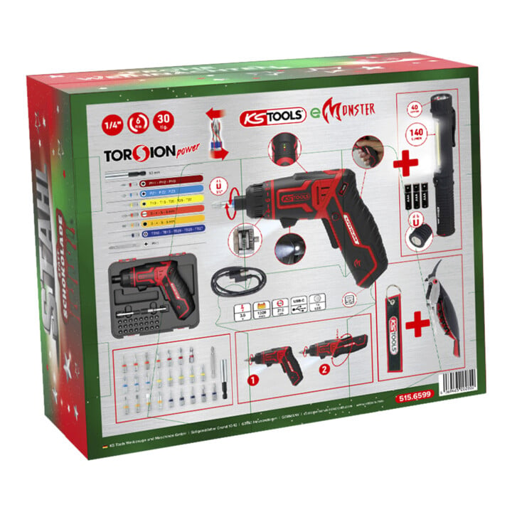 KS Tools Adventskalender 2025 met 1/4 eMONSTER accu-bit-schroevendraaierset, 30-dlg