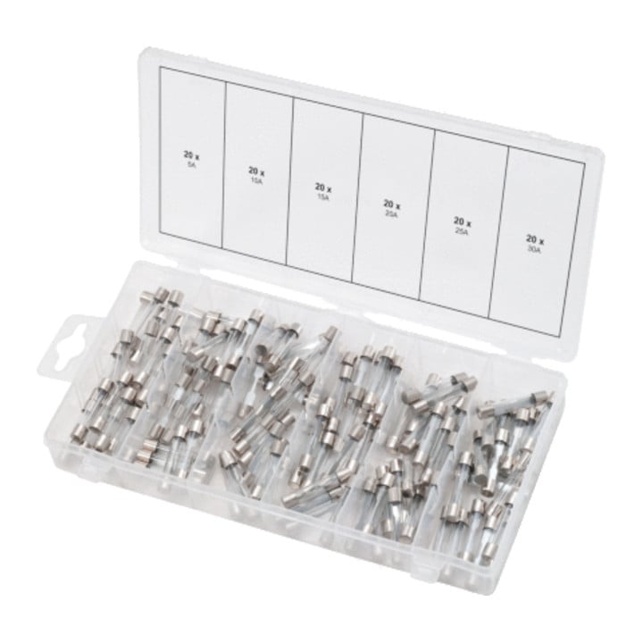 KS Tools assortiment glaszekeringen, 5-30A, 120 delig