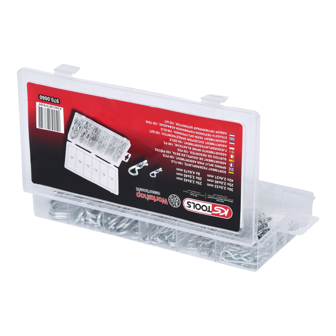 KS Tools assortiment splitpennen, 1.8x33 - 3.9x75, 150 stuks