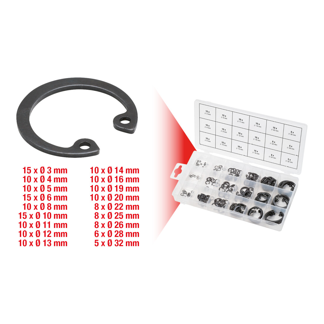 KS Tools Assortimento di anelli a scatto interni, Ø3-32mm, 180pz.