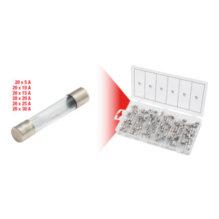 KS Tools Assortimento di fusibili in vetro, 5-30A, 120pz.
