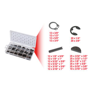 KS Tools Assortimento di perni di serraggio/anelli seeger/linguette/anelli di sicurezza E, 295pz.