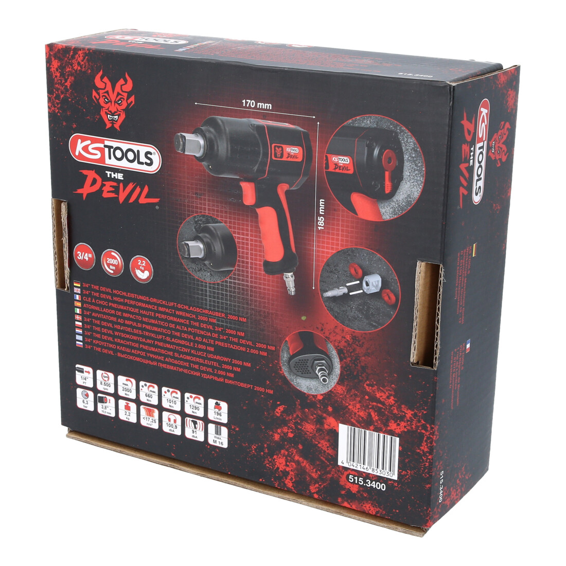 KS Tools Avvitatore ad impulsi pneumatico THE DEVIL 3/4" ad alte prestazioni, 2000 Nm