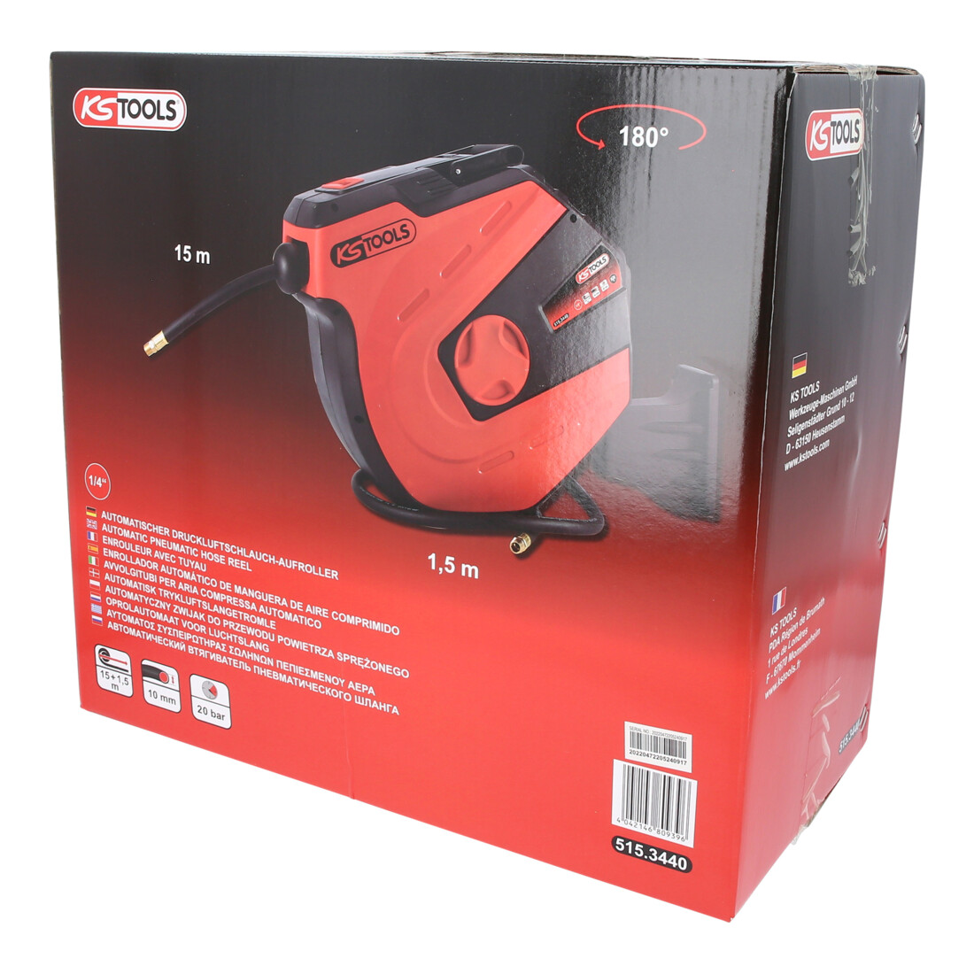 KS Tools Avvolgitore automatico tubi per aria compressa, Ø10mmx15m