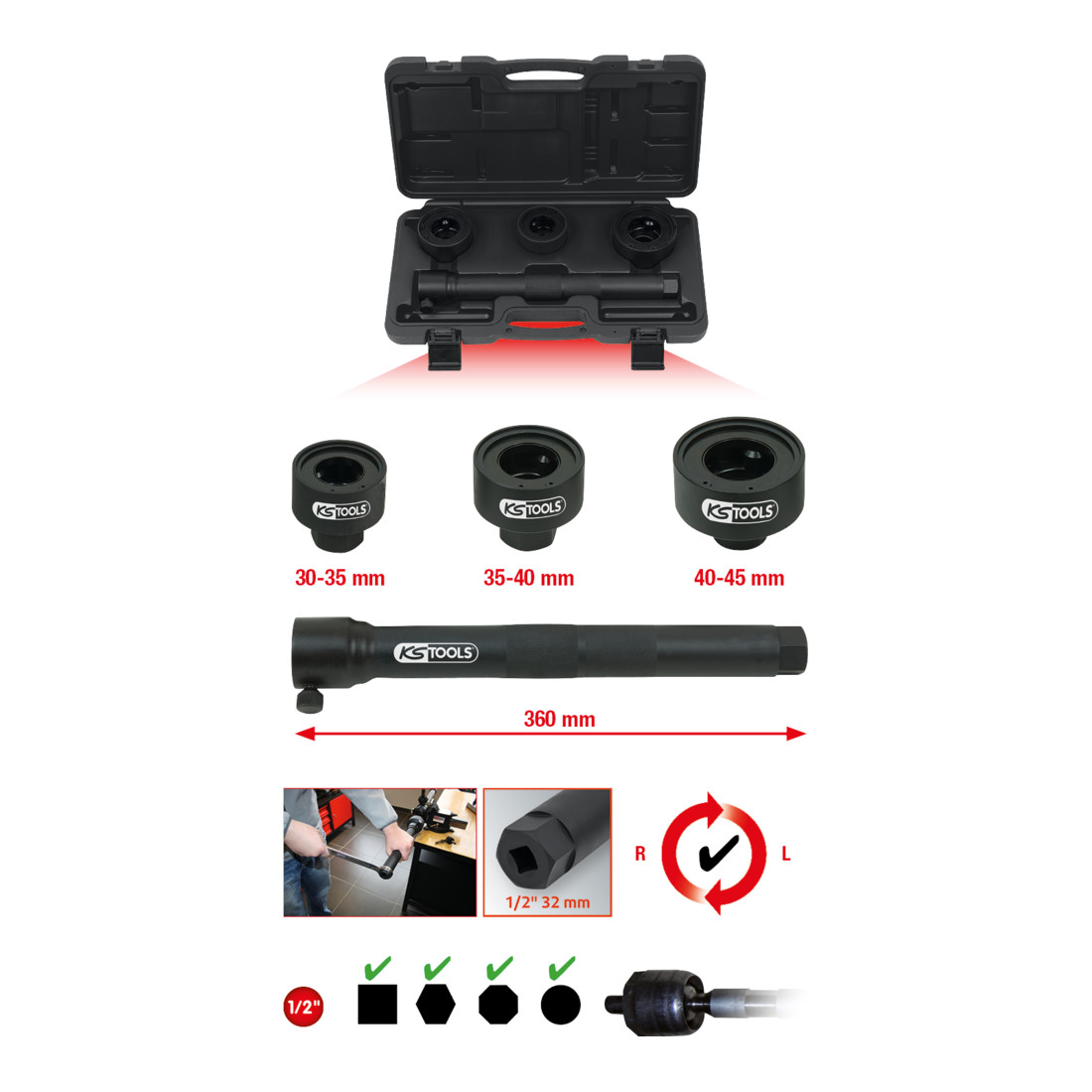 KS Tools axiaiale koppeling speciale steeksleutelset, 4 st.