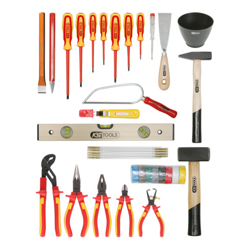 KS Tools Basic Elektriker-Werkzeugkoffer, Metallkiste, 30-teilig