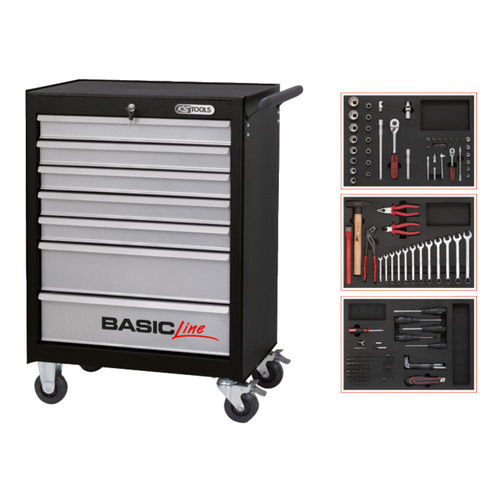 KS Tools BASICline Werkstattwagen-Satz, 7 Schubladen, 174-teilig