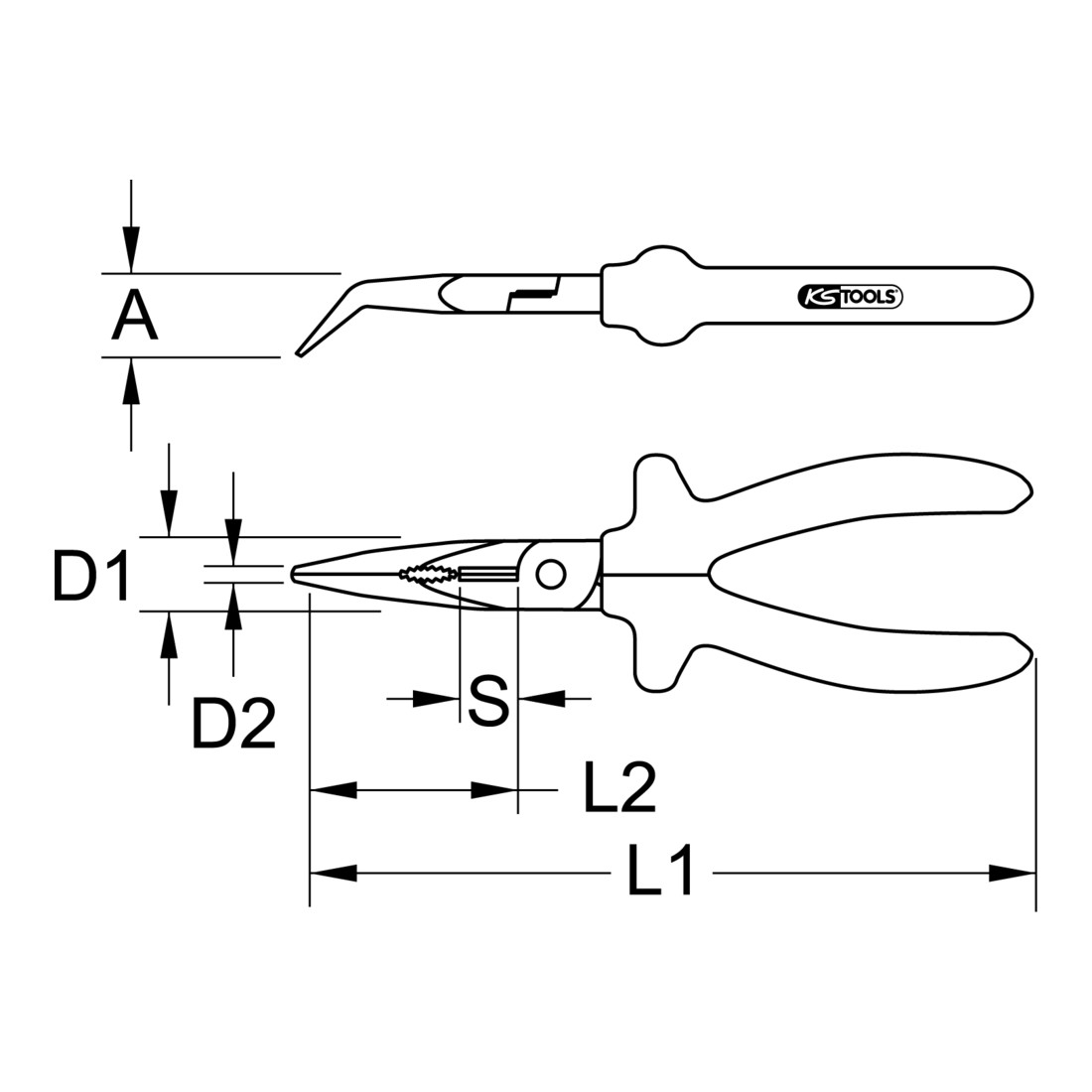 KS Tools BERYLLIUMplus telefoontang gebogen 180 mm