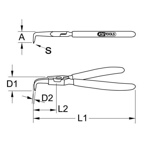 KS Tools binnen borgveertang, schuin