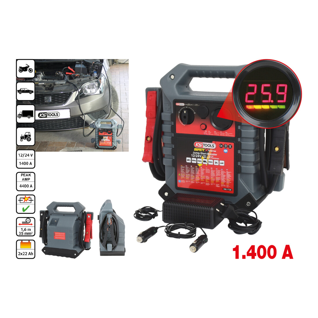KS Tools Booster à batterie 12 V + 24 V, 1400 A