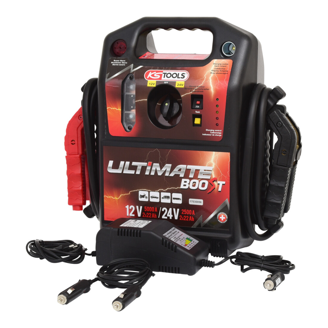 KS Tools Booster per batteria 12V + 24V, starter mobile 1700A