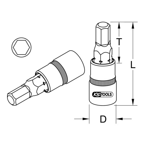 KS Tools Bussola 1/2" per bit a esagono incassato, corta, (pollici)