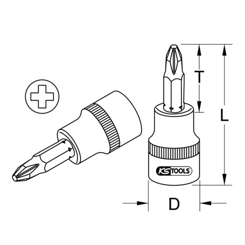 KS Tools Bussola per bit CHROMEplus 1/2", PH