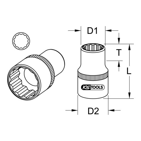 KS Tools Bussola poligonale CHROMEplus 1/2" (pollici)