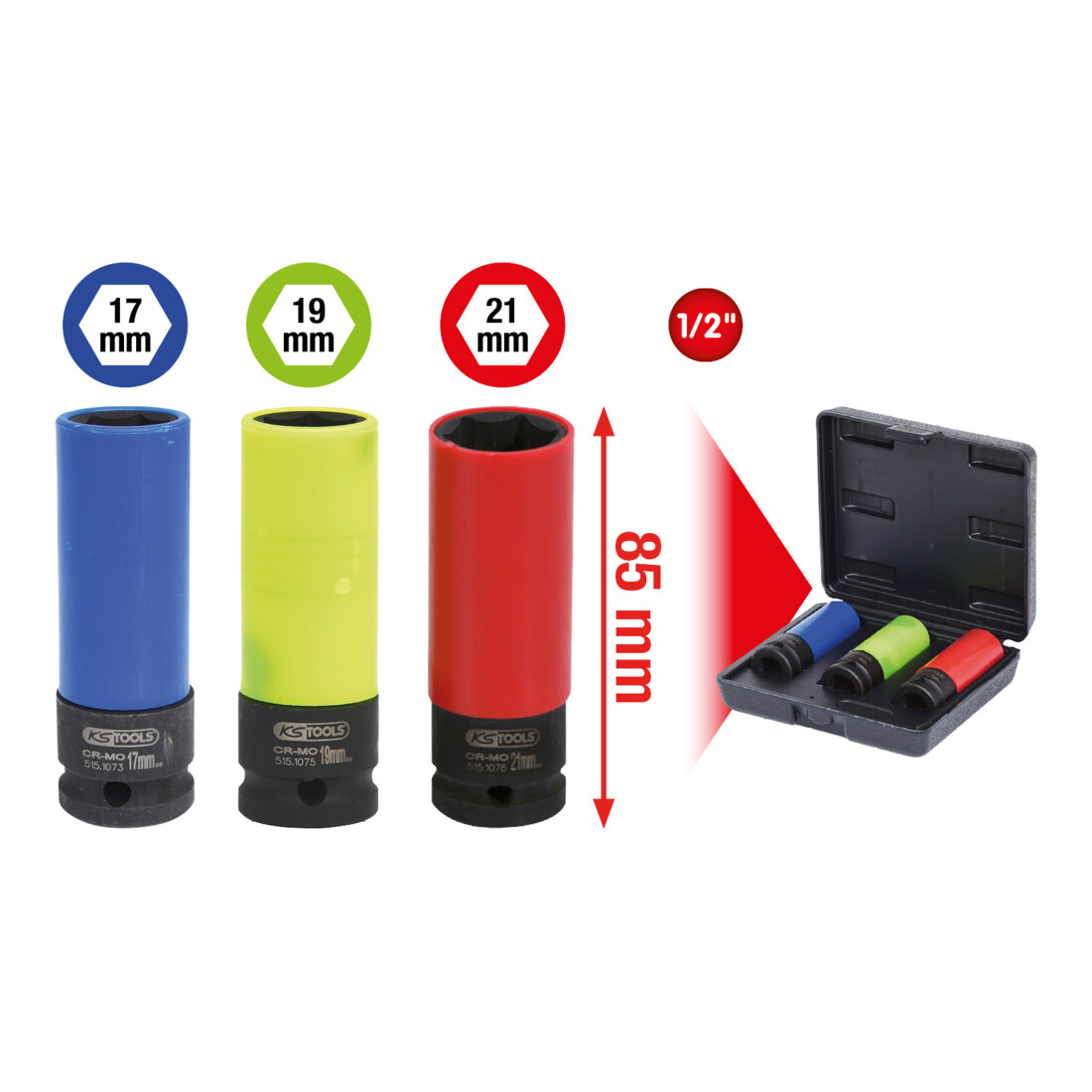 KS Tools Bussole elettriche con bordo in alluminio 1/2", robusto, 3pz.