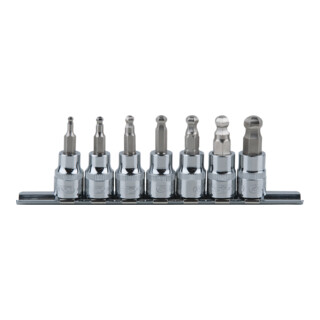 KS Tools Bussole per bit esagonali 3/8" CHROMEplus, testa sferica, 7pz., 3-10mm