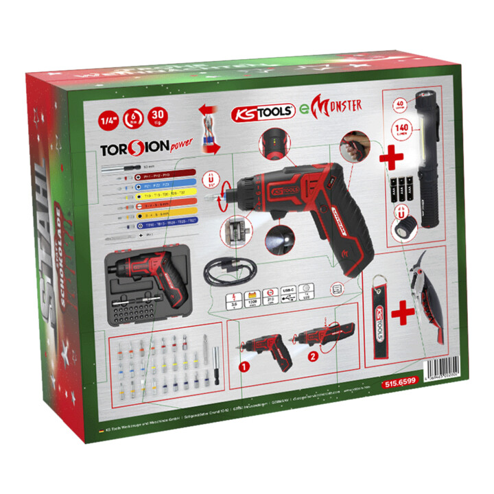 KS Tools Calendrier de l'Avent 2025 avec set de tournevis à batterie 1/4 eMONSTER, 30 pcs