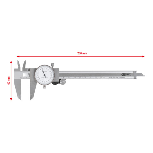 KS Tools Calibro a corsoio a quadrante, precisione misurazione +/-0,02